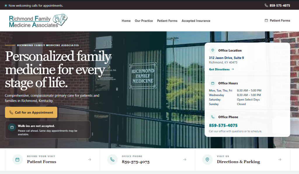 Homepage screenshot of Richmond Family Medicine