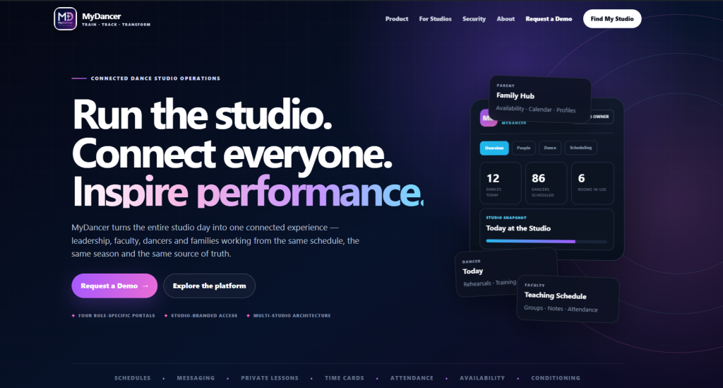 Homepage screenshot of MyDancer PRO